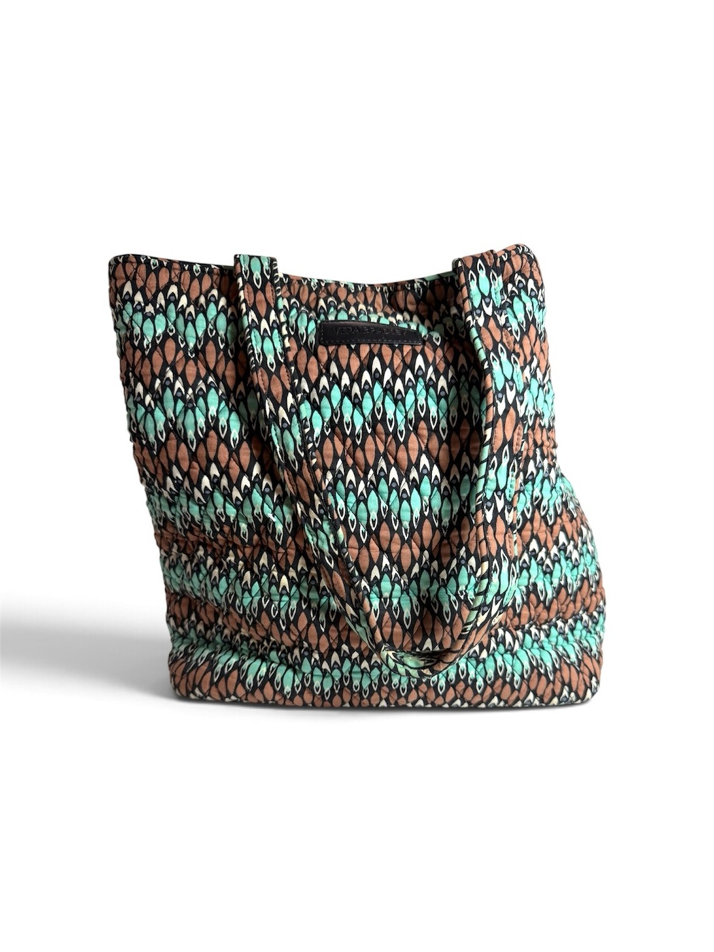 Vera Bradley Brown and Mint Patterned Quilted Double Strap Tote Bag